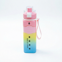 Bouteille d'eau sport dégradée avec couvercle rabattable, portable, pour l'extérieur, avec sangle de transport