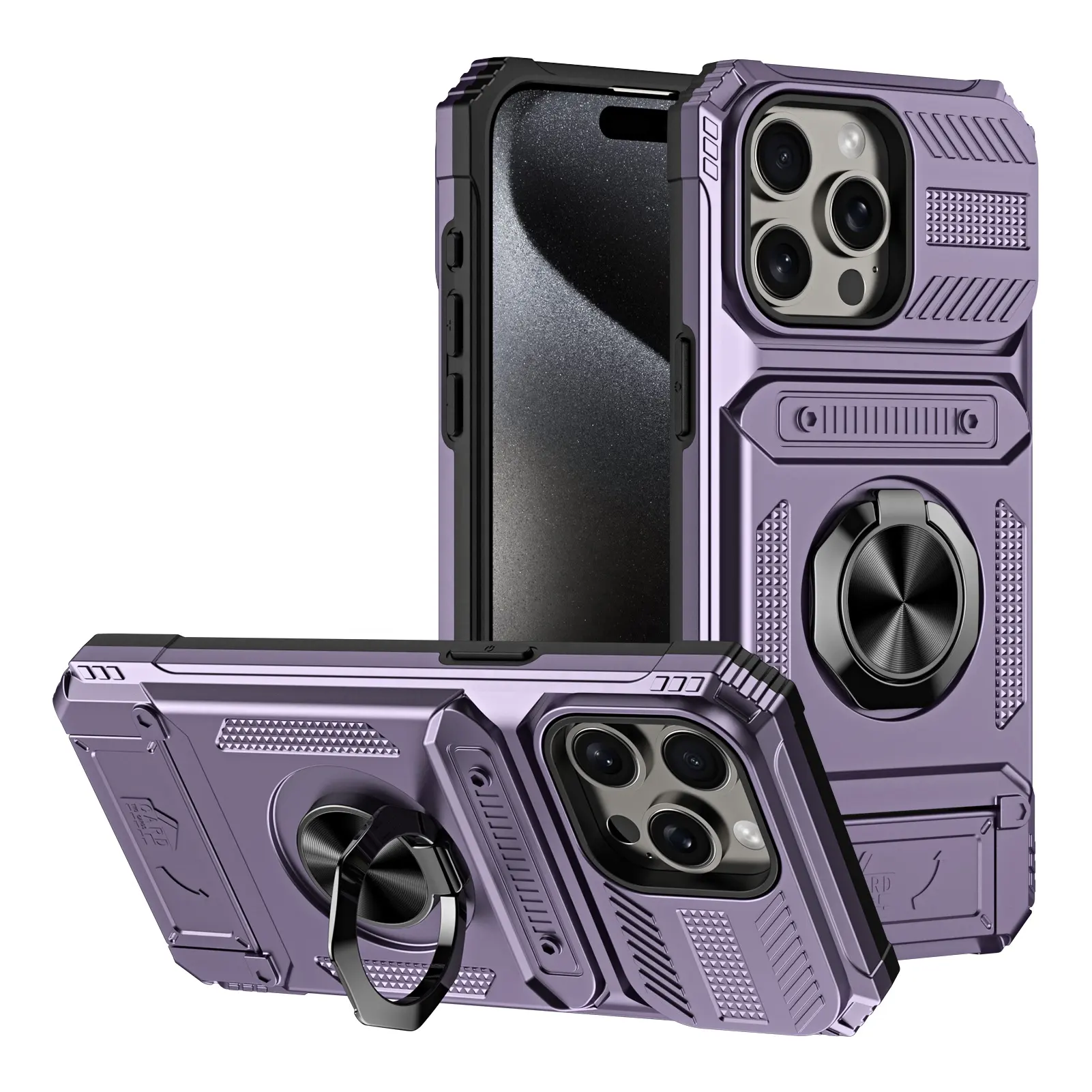 OMEVEเกราะช่องเสียบการ์ดกระเป๋าสตางค์สําหรับiPhone 15 Pro Max 14 Plus 13 Pro Dualชั้นป้องกันผู้ถือแหวนโทรศัพท์กรณี