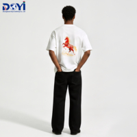 DUYI Luxe, 100% Coton épais, Unisexe, Style Chinois, Broderie Cheval Rouge, Épaules tombantes, Streetwear graphique, Coupe ample et oversize