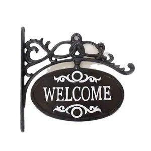 Antique cast iron metal crafts home retail store wall mount welcome sign decorative piece for sale home decor