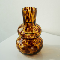 Vase en verre vintage motif léopard ambre, récipient décoratif en verre artistique, centre de table moderne pour l'intérieur, présentoir.