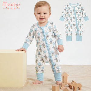 Vêtements de printemps et d'automne pour bébé, vêtements de nuit, <span class=keywords><strong>fermeture</strong></span> éclair sur le <span class=keywords><strong>devant</strong></span>, barboteuse à volants pour nouveau-nés, garçons, imprimé koala, barboteuse en bambou pour bébé - Product Image 1