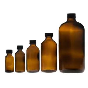 Boston-botellas de vidrio redondas para aceite esencial, botella de vidrio, ámbar, farmacéutico