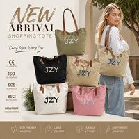 Sac fourre-tout en toile brodée avec lettres, grande taille, fermeture éclair, poignée en cuir, sac à bandoulière, doublure en polyester, pour femme, pour les trajets quotidiens