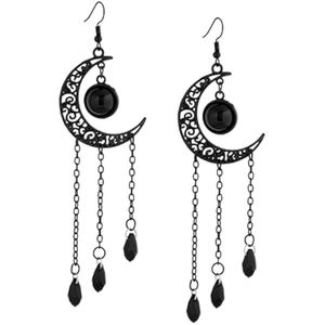 Pendientes de piedras preciosas con borla larga de Luna Negra ahuecada de Halloween superventas al por mayor con un <span class=keywords><strong>estilo</strong></span> gótico único - Product Image 5