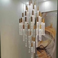 Long escalier LED lustre lumière moderne tige verre Rectangle forme lustres pour salle à manger lampes suspendues