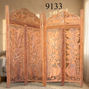 Biombos y Separadores de Madera Hechos a Mano en Color Marrón Vintage con Diseño Elegante para Decoración del Hogar y Dormitorio - Forma Ovalada por Calvin Handicraft - Product Image 1