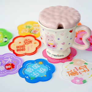 Sottobicchieri in Acrilico a Forma di Fiore con Citazioni Motivazionali, Tappetini per Tazze Personalizzati con Stampa UV per Caff<span class=keywords><strong>è</strong></span>, T<span class=keywords><strong>è</strong></span>, Casa, Regalo Estetico - Product Image 1