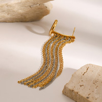 Gaovo Manchette d'oreille longue plissée tendance automne, avec chaîne et pampilles, sertie de pierres pavées en rangée, en acier inoxydable résistant au ternissement, cadeau