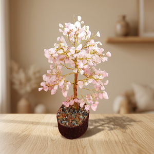 Handmade Rose Quartz <b>Crystal</b> <b>Tree</b> with Raw Stone Base Feng Shui Home Decor - Product Image 2