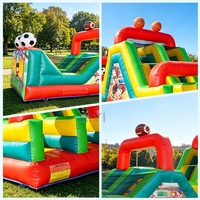 Parcours d'obstacles gonflable interactif commercial de grande taille rouge et bleu pour enfants en plein air