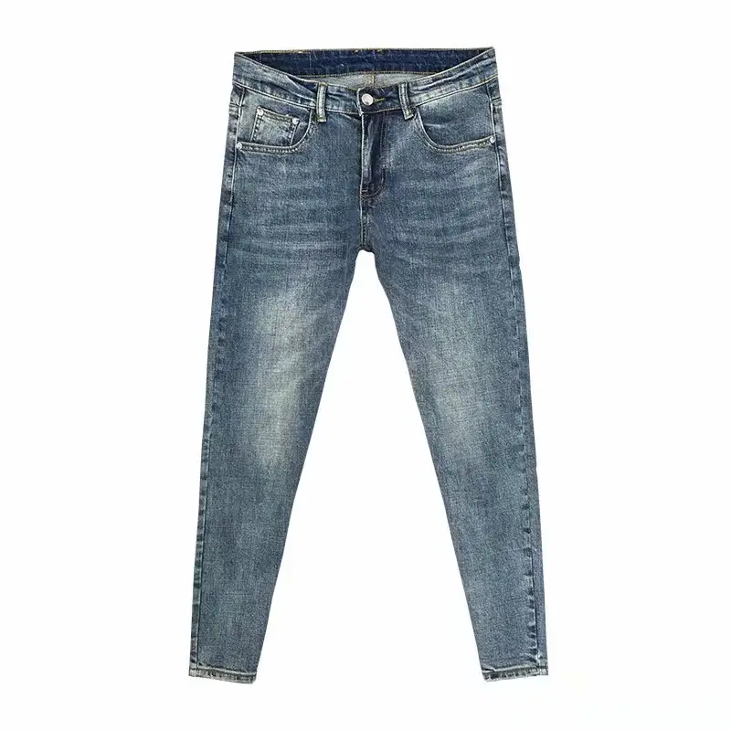 Factory direct sale men's jeans trend new blue washed nine-point slim men jeans pants