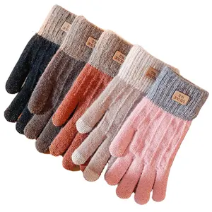 Warm Fashion Full Finger Black Woolen Bike Micro-touch Acrylic Touch Screen Thermal Texting Magic Knit Mittens Glove