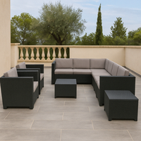 Juego de Muebles de Jardín Contemporáneos de Plástico Reciclado Ecológico de 7 Plazas para Exteriores, Sofá, Sillón y Mesa de Centro