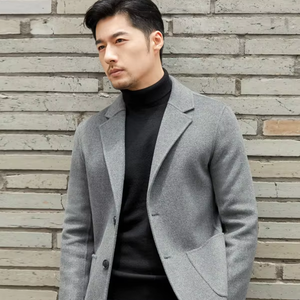 Manteau double face en cachemire Hommes Style <span class=keywords><strong>court</strong></span> 2025 Automne Hiver Nouveau Modèle 100% Laine Haut de Gamme Coupe ample Col en V - Product Image 1