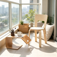 Ensemble de meubles de salon minimaliste et simple en contreplaqué courbé en forme de C, table d'appoint et chaise de loisirs, style nordique moderne, pour salon, balcon, jardin, extérieur