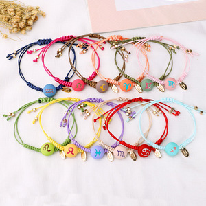 Bracelet en céramique des 12 constellations du zodiaque, bracelet en corde tressée de couleur bonbon, bracelet porte-bonheur pour femmes - Product Image 4