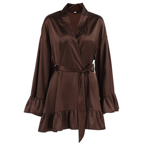 <span class=keywords><strong>Pigiama</strong></span> Autunnale da <span class=keywords><strong>Donna</strong></span> SMOOTH, in Finta Seta, con Volant, Comodo e Ampio, Vestaglia Marrone, Abbigliamento da Casa per Donne - Product Image 5