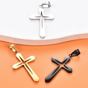 Pendentif double croix creuse en acier inoxydable pour femmes et hommes, vente en gros, pour la prière, bijoux, cadeau - Product Image 3