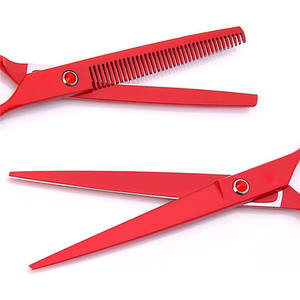 Juego de tijeras de peluquería para mascotas de 7 pulgadas, color rojo, de acero inoxidable, herramientas para cortar el pelo de perros y gatos, tijeras de peluquería prácticas para mascotas - Product Image 3