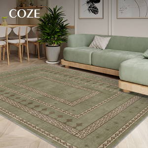 <span class=keywords><strong>Tappeto</strong></span> <span class=keywords><strong>Vintage</strong></span> Francese Verde e <span class=keywords><strong>Beige</strong></span> in Misto Lana Marocchina, Realizzato a Macchina, Ecologico, Antiscivolo, per Soggiorno, Camera da Letto e Comodino - Product Image 1