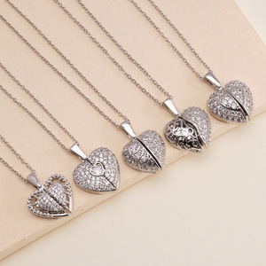 Collar de Alas de Ángel y Corazón con Nombre Personalizado, Colgante de Medallón de Corazón Abierto y Cerrado, Collares de Joyería de Moda para Mujer - Product Image 4