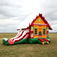Château gonflable combiné toboggan et cabane de Noël en PVC, thème festif, avec installation facile pour les fêtes