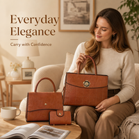 Ensemble de sacs à main polyvalents 3 pièces en cuir PU avec logo personnalisé 2026 pour femme, forme selle, bouton et fermeture éclair, pour usage quotidien, porté épaule ou croisé