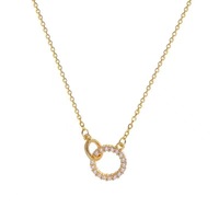 Collier élégant en argent 925 plaqué or 18 carats avec double cercle en CZ, pendentif fin entrelacé