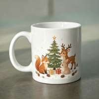 Tasse à café en céramique personnalisée en gros pour Noël, motif de renne de Noël mignon, tasse en céramique brillante pour cadeau de Noël et décoration de table à la maison