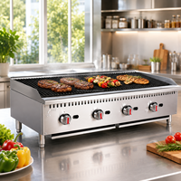 Barbecue au gaz commercial en acier inoxydable, gril de comptoir à 4 brûleurs, robuste, pour restaurant, hôtel, cuisine, restauration