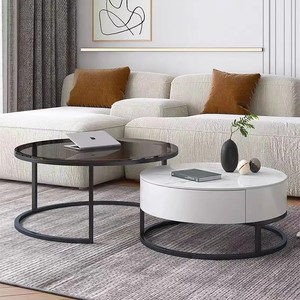 Juego de Mesas de Centro Nórdicas Modernas para Sala de Estar con Patas Doradas, Cubierta de Mármol y Gabinetes de Almacenamiento, <span class=keywords><strong>Muebles</strong></span> de Vidrio para el Hogar - Product Image 5