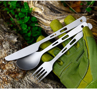 Ensemble de couteaux en titane pur, trois pièces, avec fourchette et cuillère, ustensiles de camping légers, style minimaliste, marque NH
