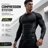 T-shirt de compression 3 zones personnalisé pour homme, soutien musculaire, ventilation laser, couche de base d'entraînement, vêtements de sport OEM sous marque privée