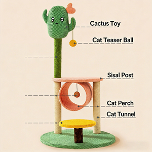 <span class=keywords><strong>Arbre</strong></span> à chat multifonctionnel en forme de cactus avec niche confortable, montage facile, tour d'activités verte pour animaux de compagnie, fournisseur en gros - Product Image 2