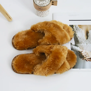 Lusso da donna in peluche da interno per pantofole antiscivolo <span class=keywords><strong>con</strong></span> Sole in pelliccia sintetica soffice Cross Band invernale casa pelosa per pantofole - Product Image 3