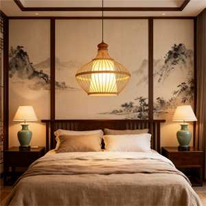 Lámpara colgante de bambú de alta calidad, pantalla de <span class=keywords><strong>ventilador</strong></span>, nuevo diseño, pantalla de ratán natural para cocina, comedor para el hogar - Product Image 6