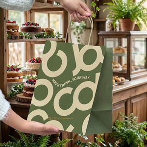 Custom Eco-Friendly Disposable Biodegradable Kraft <b>Paper</b> Bags with Handles for Dessert Cake Croissant Bread Toast Takeaway - Product Image 4