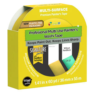 Ruban adhésif <span class=keywords><strong>de</strong></span> masquage en papier Washi jaune résistant à la chaleur pour peintres d'intérieur, résistant aux UV pendant 30 jours, auto-adhésif, longueur 50 m, largeur 48 mm - Product Image 1