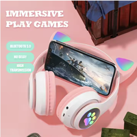 Headset Stereo Nirkabel Sport Lipat Anti Air BT5.0 Baru untuk Anak-Anak, Desain Telinga Kucing Lucu Warna Pink STN-28