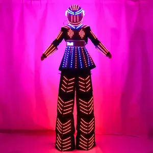 Vendita calda Stage Performance trampoli LED Robot Costume Disfracs Halloween David Guetta Suit LED Robot Suit