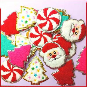 Vente directe usine – Patch en chenille thermocollant Noël : Père Noël, renne, homme en pain d'épices, avec bordure dorée/argentée - Product Image 3