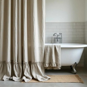 Set da <span class=keywords><strong>bagno</strong></span> di design in lino 100%, set tenda da doccia, tenda da doccia lunga 78 pollici, bianca, trapuntata - Product Image 2