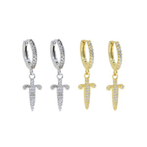 HIP HOP Bling freddo degli uomini del ragazzo di gioielli in oro placcato 5A cz Pugnale ciondola gli <span class=keywords><strong>Orecchini</strong></span> - Product Image 5