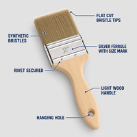 Ensemble de 5 pinceaux plats de haute qualité, 1/2 pouce, 1 pouce, 2 pouces, poils synthétiques, manche en bois, pinceau de peinture pour la maison
