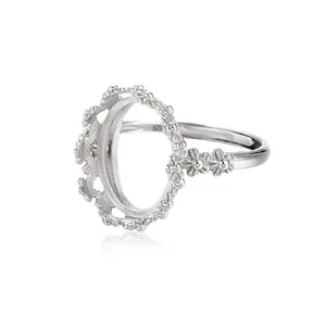 Conjunto de anel prata esterlina feminino, 925 flor moldura incrustado anel vintage para as mulheres âmbar turquesa cabochões de prata