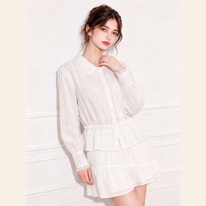 Áo sơ mi nữ cổ ren trắng thanh lịch tay dài, eo xếp ly, cài nút, yếm xếp ly trước, phong cách cổ điển, nữ tính, thích hợp đi làm - Product Image 6