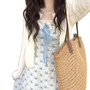 Vestido Largo Estilo Forestal con Encaje Floral, Hombros Descubiertos, Corte en A, Cuello Cuadrado, Cintura Natural, para Uso Diario Informal - Product Image 5