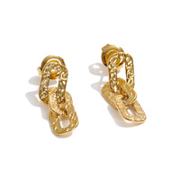 Boucles d'oreilles pendantes JINYOU 9006 modernes texturées à maillons de chaîne, hypoallergéniques, plaquées or PVD
