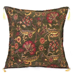 Bohemian Cushion Cover With Green Turkish Fabric With Tulip Design From Turkey - Product Image 1